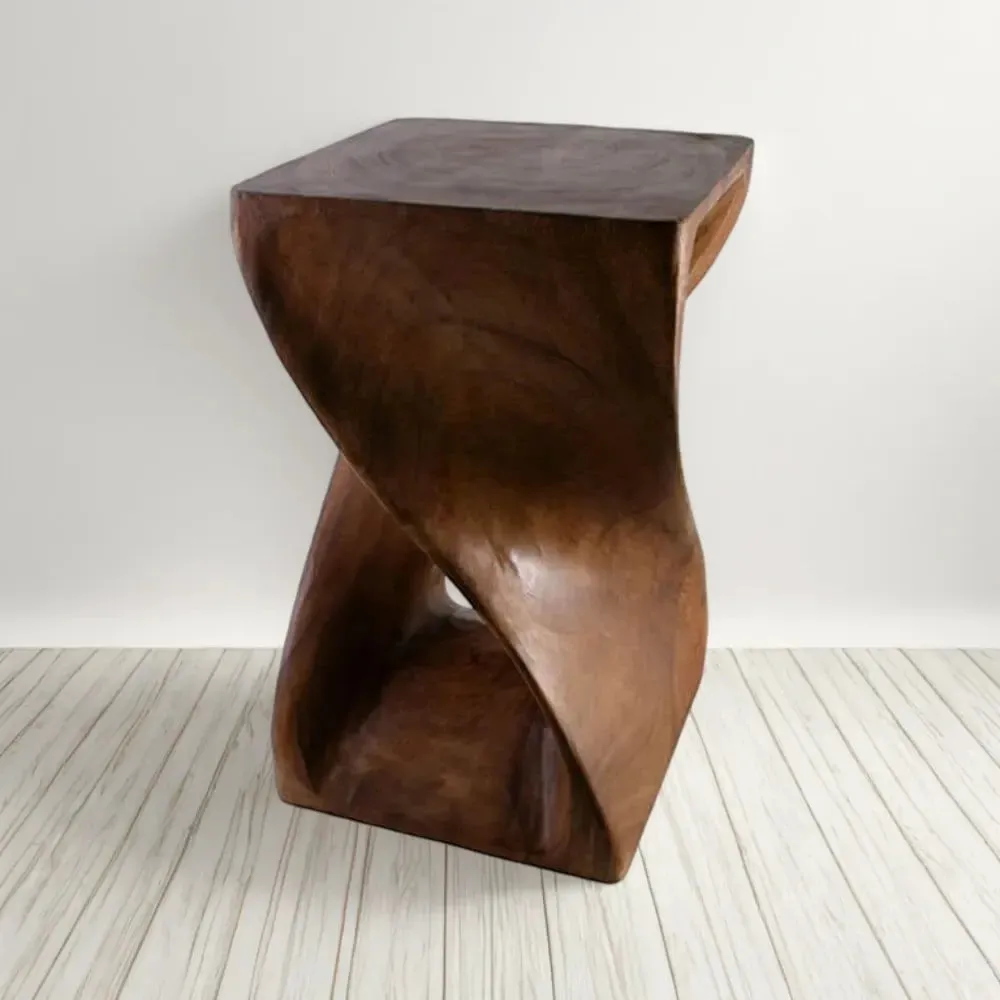 Small Wooden Table Handcarved Acacia Wood Honey Twist Table