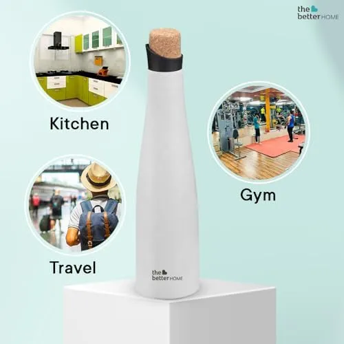 The Better Home Insulated Stainless Steel Water Bottle 750ml | 18 Hours Insulation Cork Cap | Hot Cold Gym Office School | Airtight Leak Proof BPA Free | White Colour | 1 Bottle Pack
