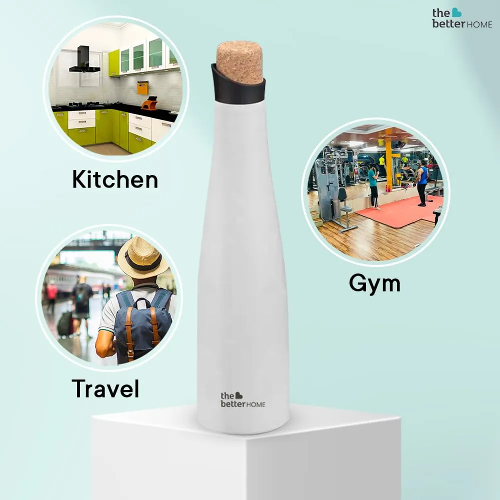 The Better Home Insulated Stainless Steel Water Bottle with Cork Cap | 18 Hours Insulation | Pack of 6-500ml Each | Hot Cold Water for Office School Gym | Leak Proof & BPA Free | White Colour