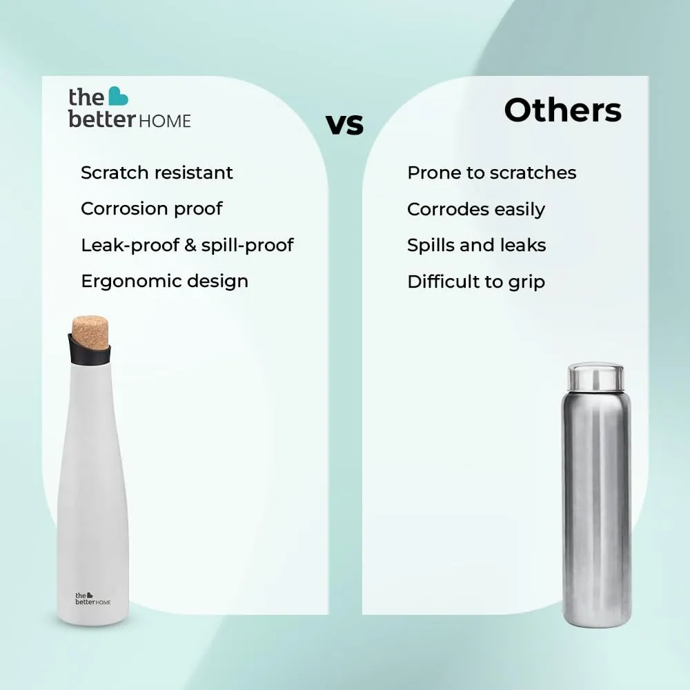 The Better Home Insulated Stainless Steel Water Bottle with Cork Cap | 18 Hours Insulation | Pack of 6-500ml Each | Hot Cold Water for Office School Gym | Leak Proof & BPA Free | White Colour