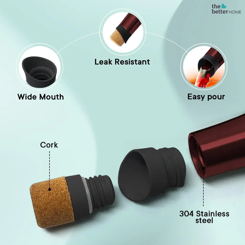 The Better Home Insulated Stainless Steel Water Bottle With Cork Cap | 18 Hours Insulation | Pack Of 7-500ml Each | Hot Cold Water For Office School Gym | Leak Proof & BPA Free | Wine Colour