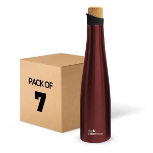 The Better Home Insulated Stainless Steel Water Bottle With Cork Cap | 18 Hours Insulation | Pack Of 7-500ml Each | Hot Cold Water For Office School Gym | Leak Proof & BPA Free | Wine Colour