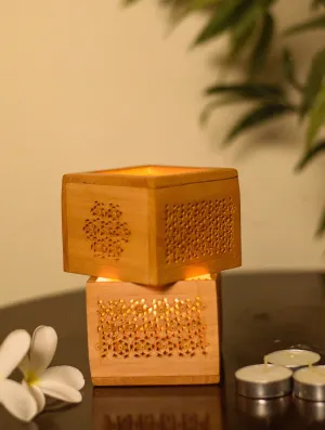 The India Craft House Wooden Jaali Tealight Covers - (Set of 2)