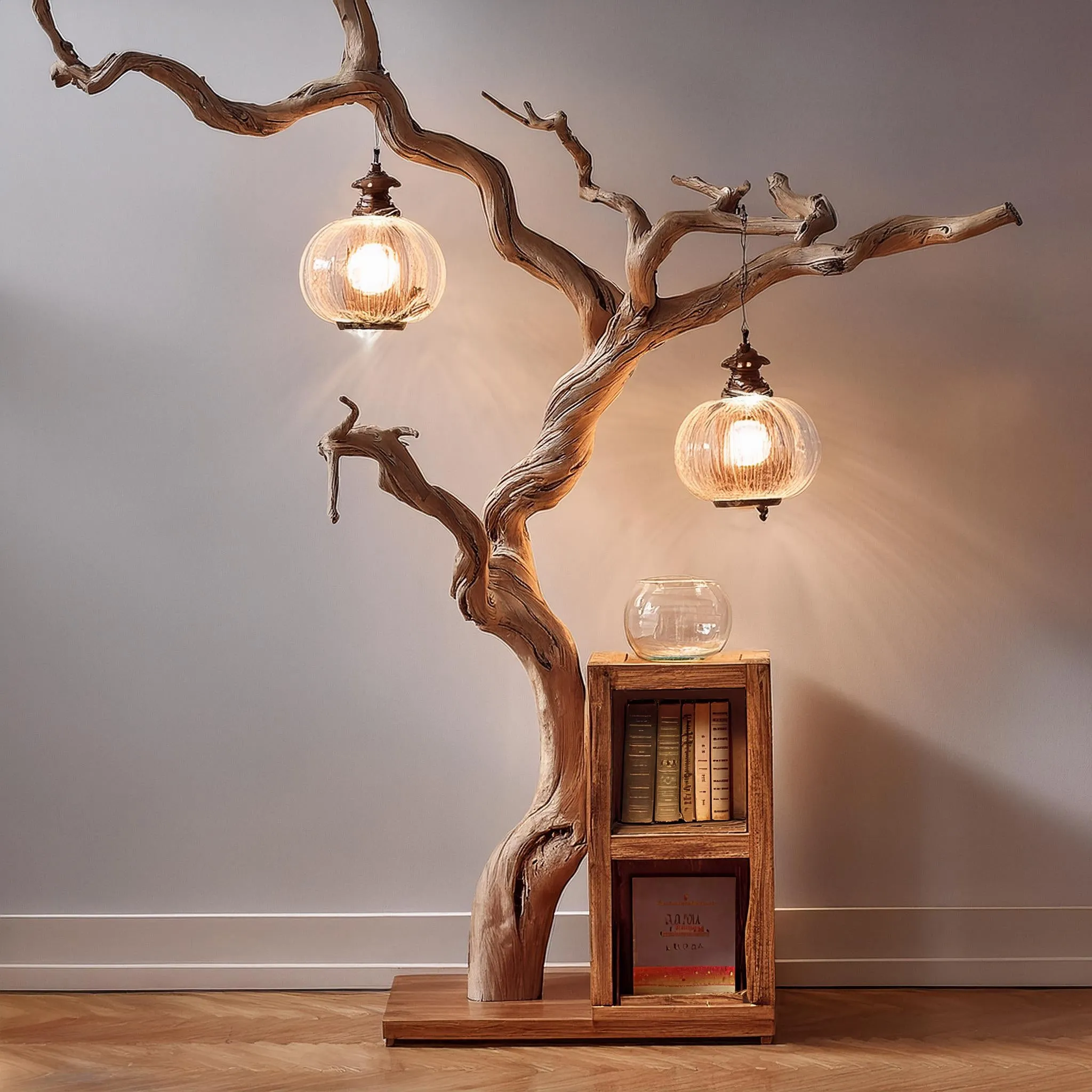 Tree Branches Lamp Floating Wall Bookshelf Custom Decor Home