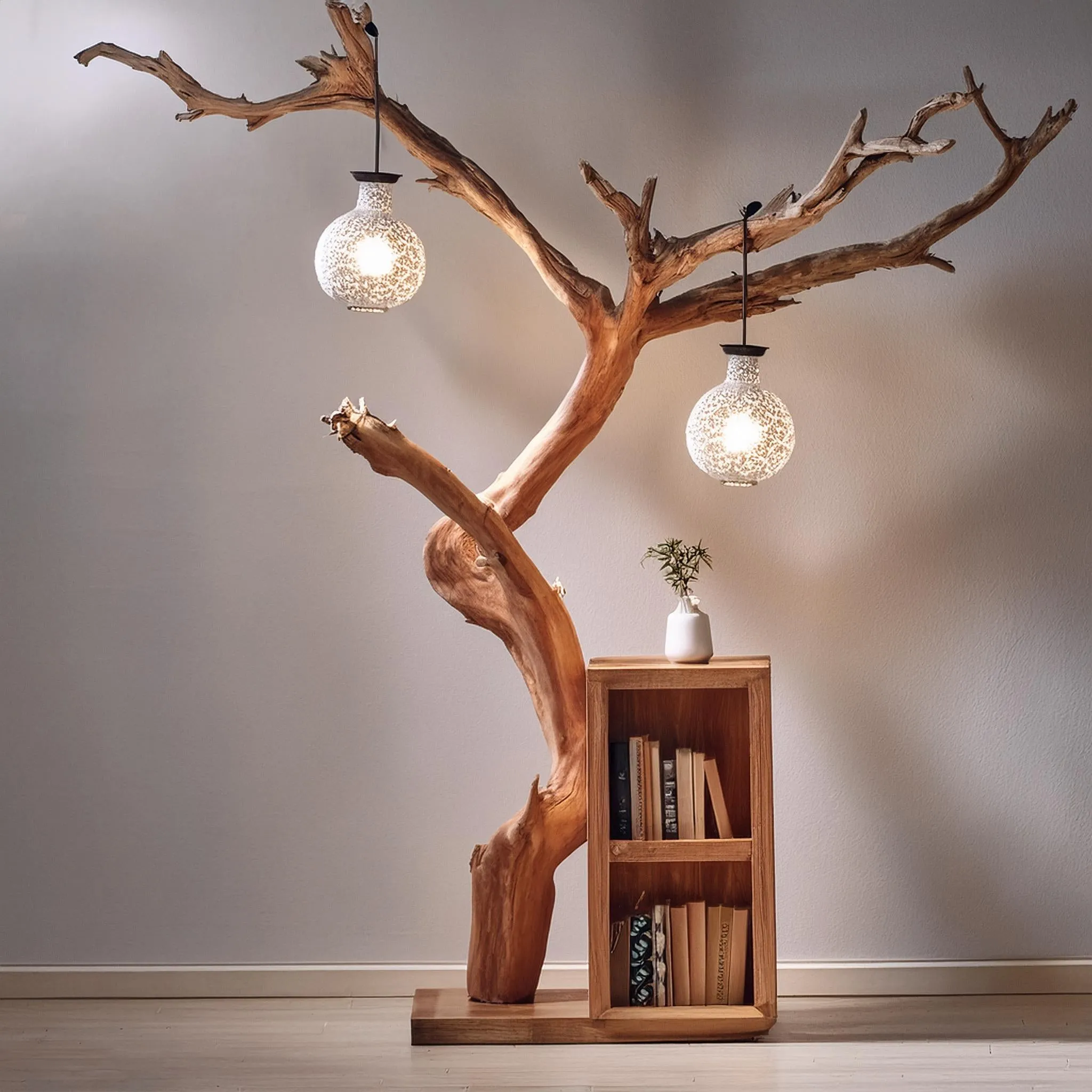 Tree Branches Lamp Floating Wall Bookshelf Custom Decor Home