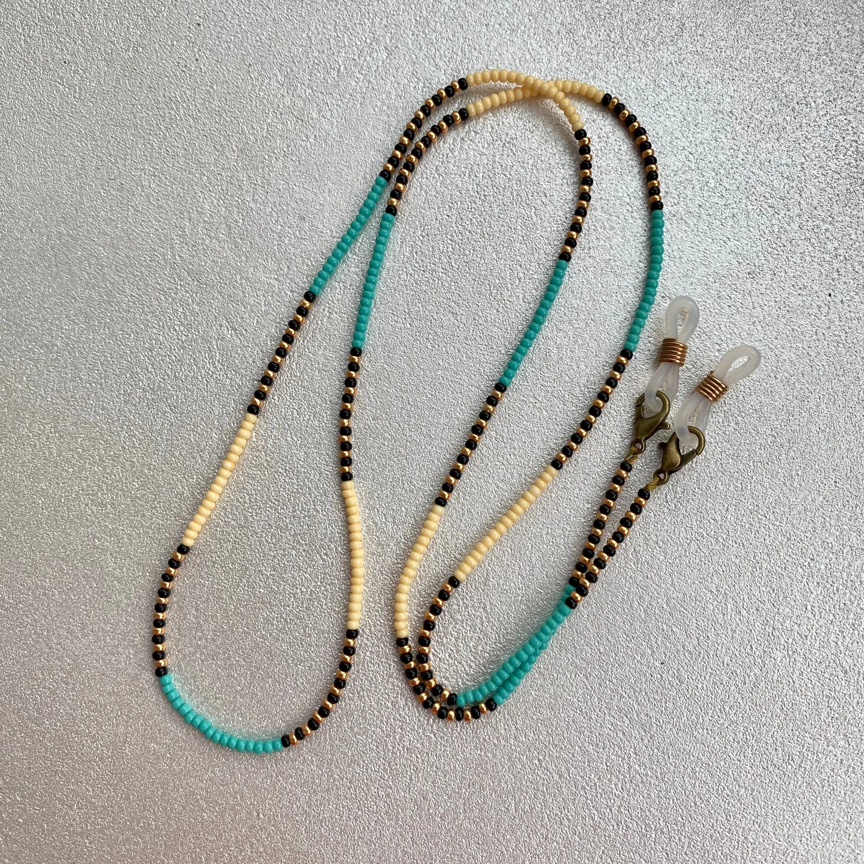 Turquoise Ivory Seed Bead Glasses chain, Boho Hippie Eyeglass chain, Cute Teacher lanyard, Sunglasses Strap cord, Dainty Face Mask chain