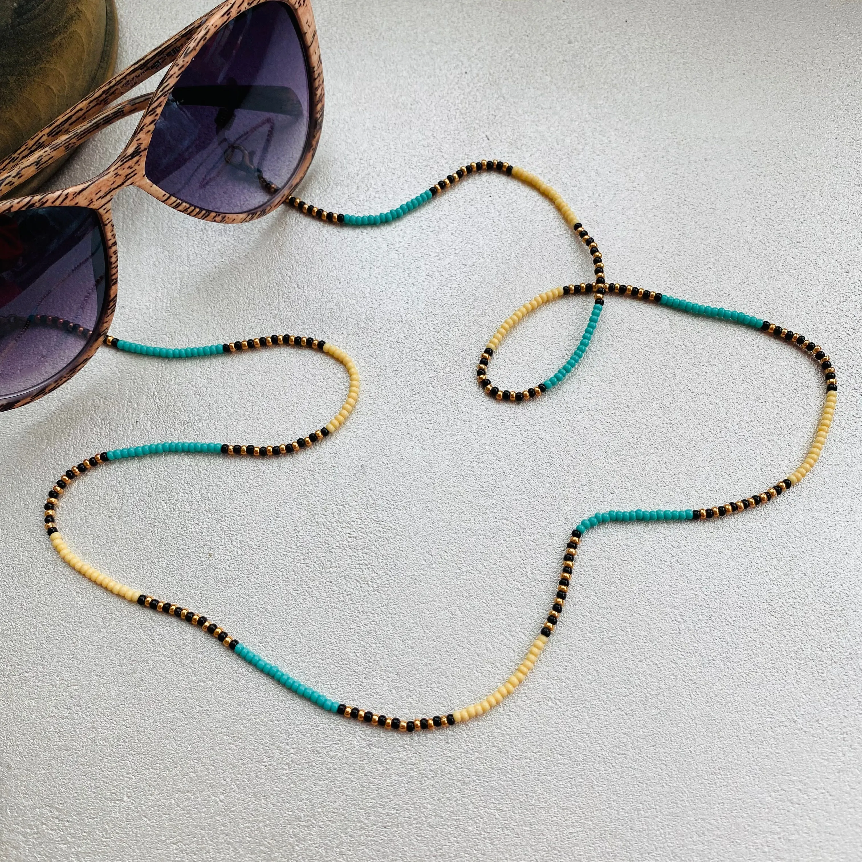 Turquoise Ivory Seed Bead Glasses chain, Boho Hippie Eyeglass chain, Cute Teacher lanyard, Sunglasses Strap cord, Dainty Face Mask chain