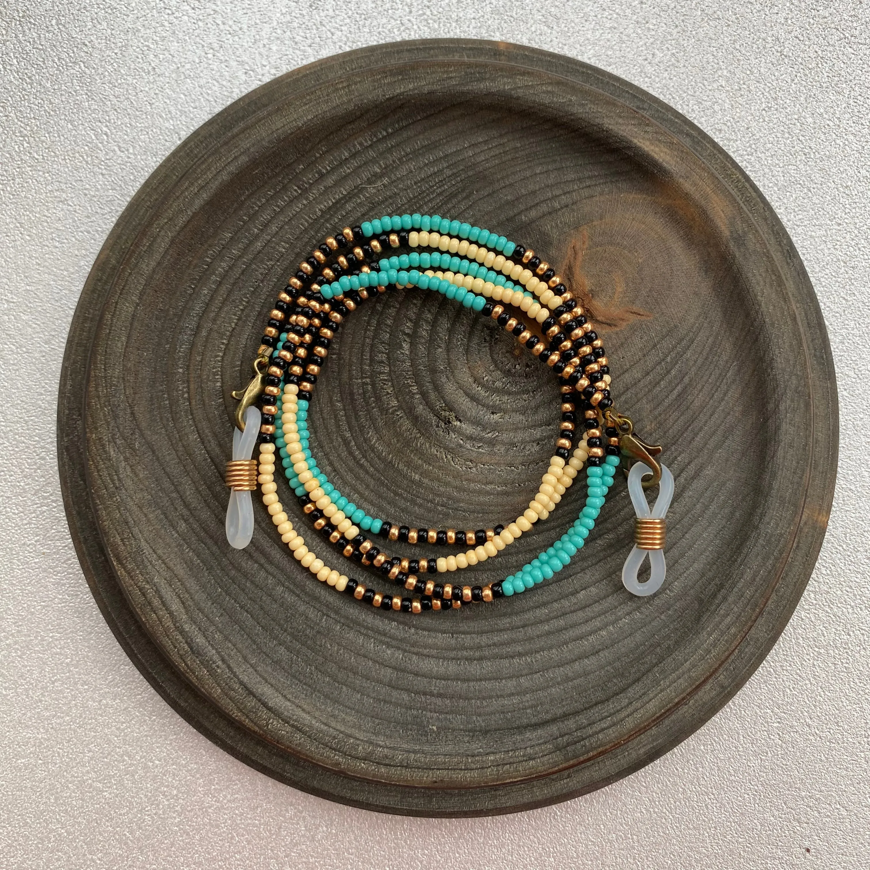 Turquoise Ivory Seed Bead Glasses chain, Boho Hippie Eyeglass chain, Cute Teacher lanyard, Sunglasses Strap cord, Dainty Face Mask chain