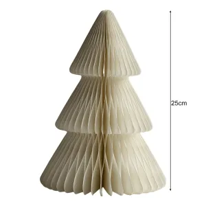 valiant Paper Christmas Tree 3D Honeycomb Paper Xmas Tree Ornament Rustic Tabletop Centerpiece for Office Home School Decor-White Light Beige