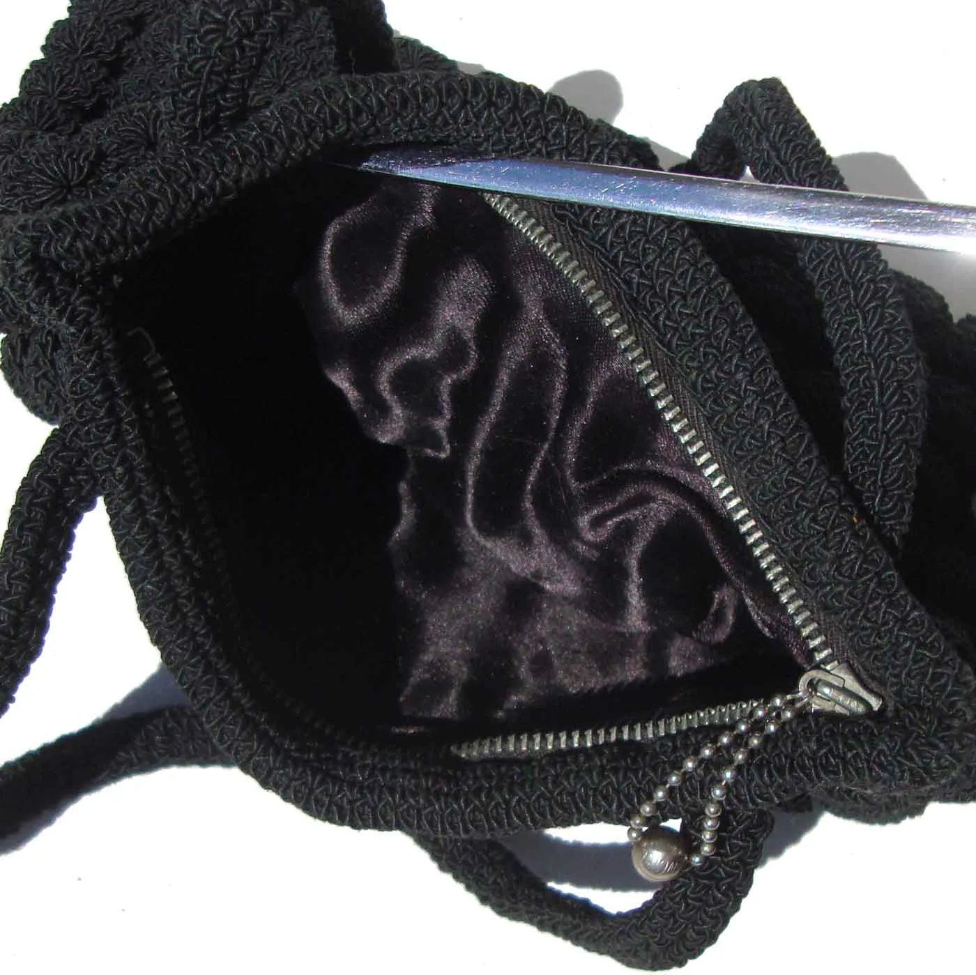 Vintage Corde Handbag Black Popcorn Art Deco Bag Purse