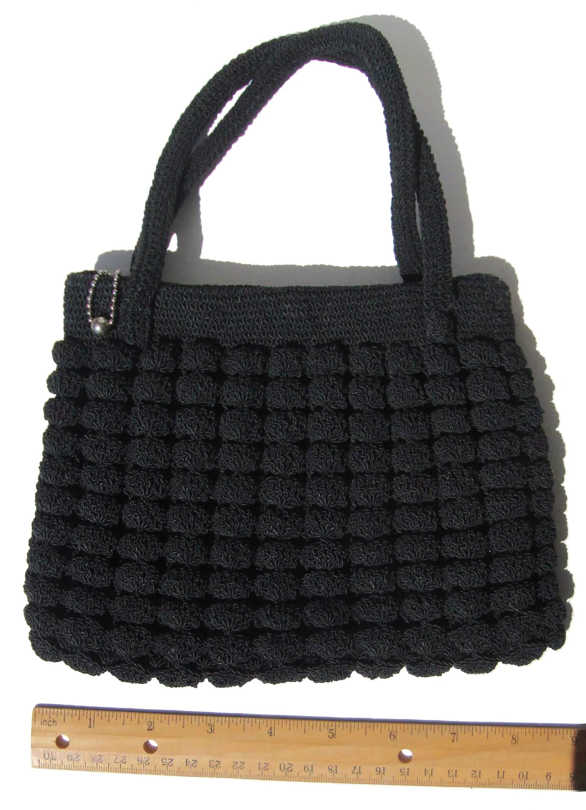 Vintage Corde Handbag Black Popcorn Art Deco Bag Purse