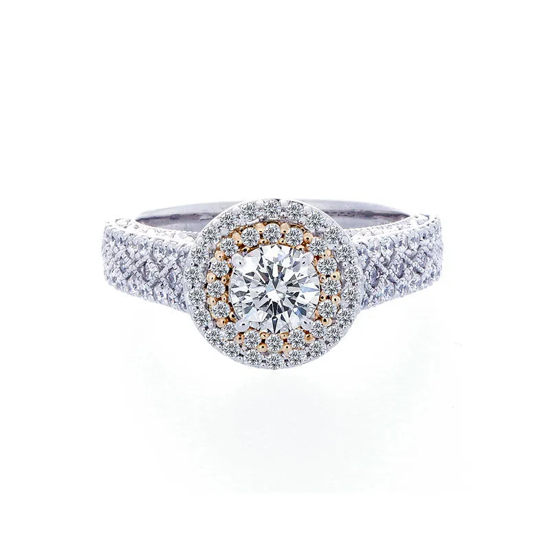 Vintage Double Halo with Bead Design Diaond Band Engagement Ring