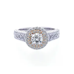 Vintage Double Halo with Bead Design Diaond Band Engagement Ring
