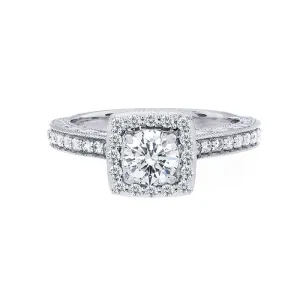 Vintage Square Diamond Halo with Milgrain Engagement Ring
