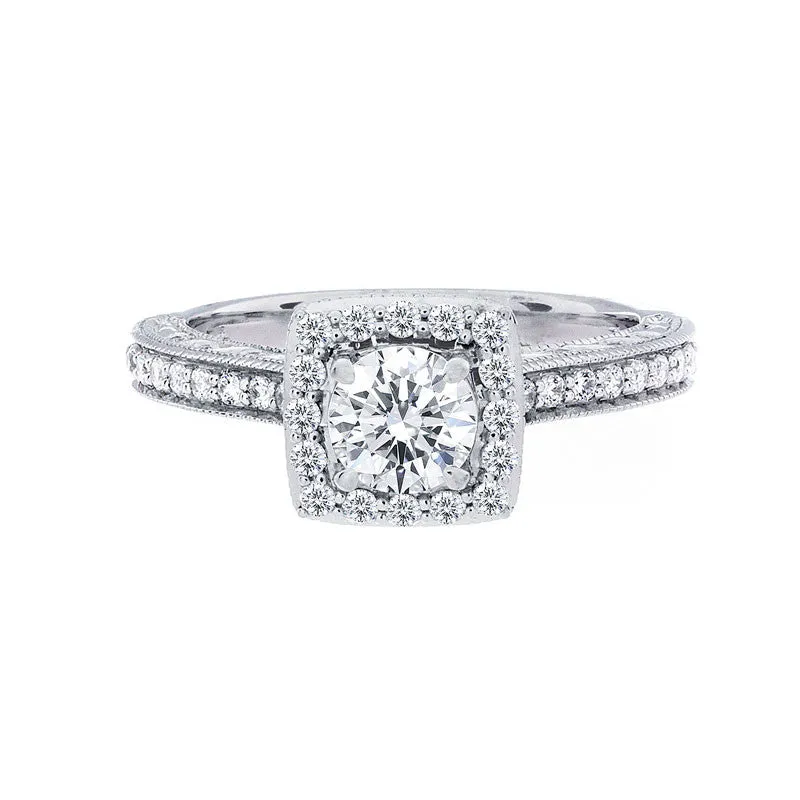 Vintage Square Diamond Halo with Milgrain Engagement Ring