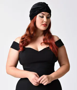 Vintage Style Black Velvet Knotted Turban