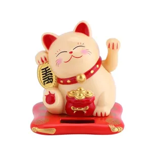 Waving Cat Decor, Exquisite Automatic Solar Powered Lucky Energy-Saving Waving Cat for Family for Friends for Car Decoration for Home or Office Display(Yellow)