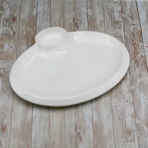 White Oval Platter With Sauce Compartment 14" inch | 35 Cm