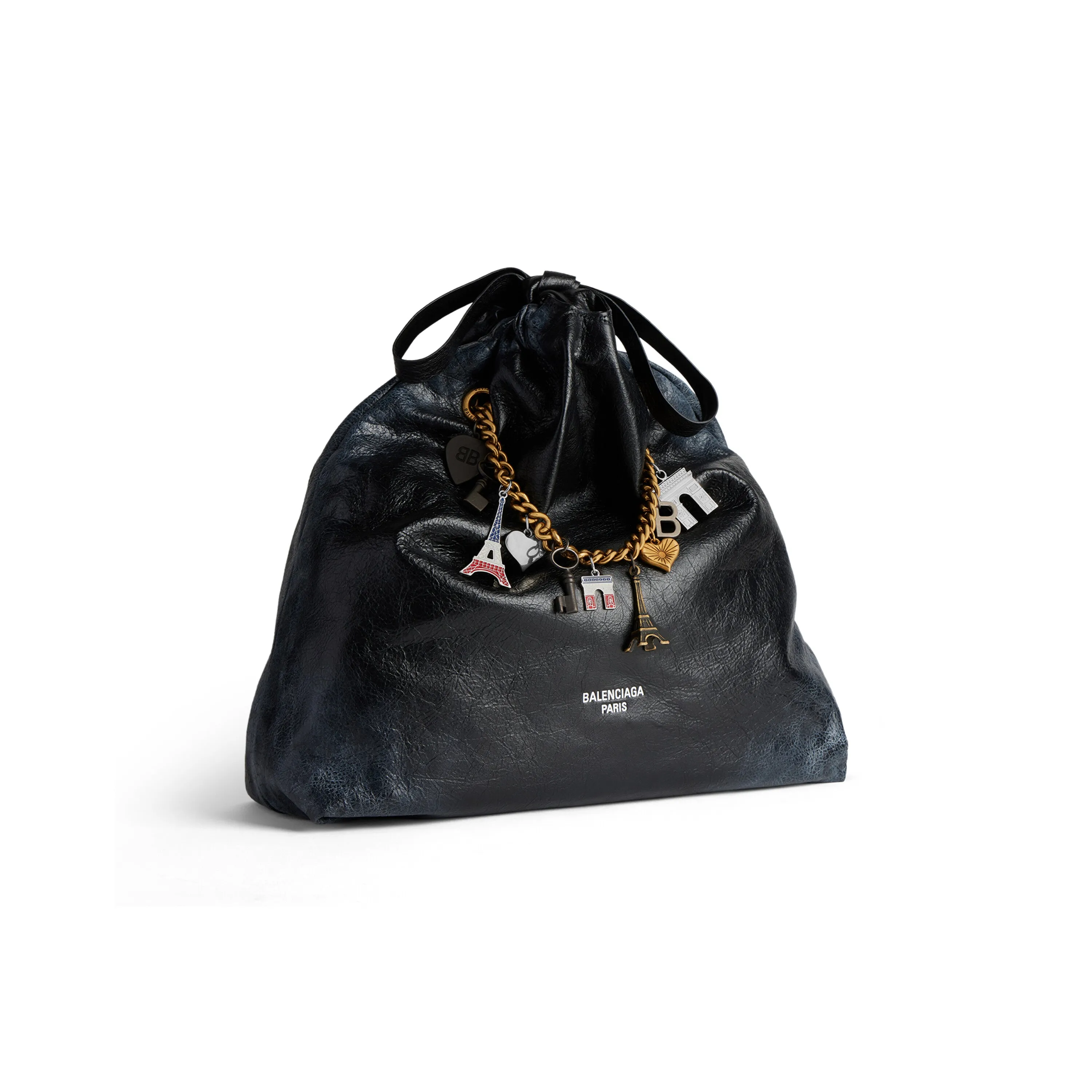 Women's Crush Medium Tote Bag Dirty Effect With Souvenirs In Black