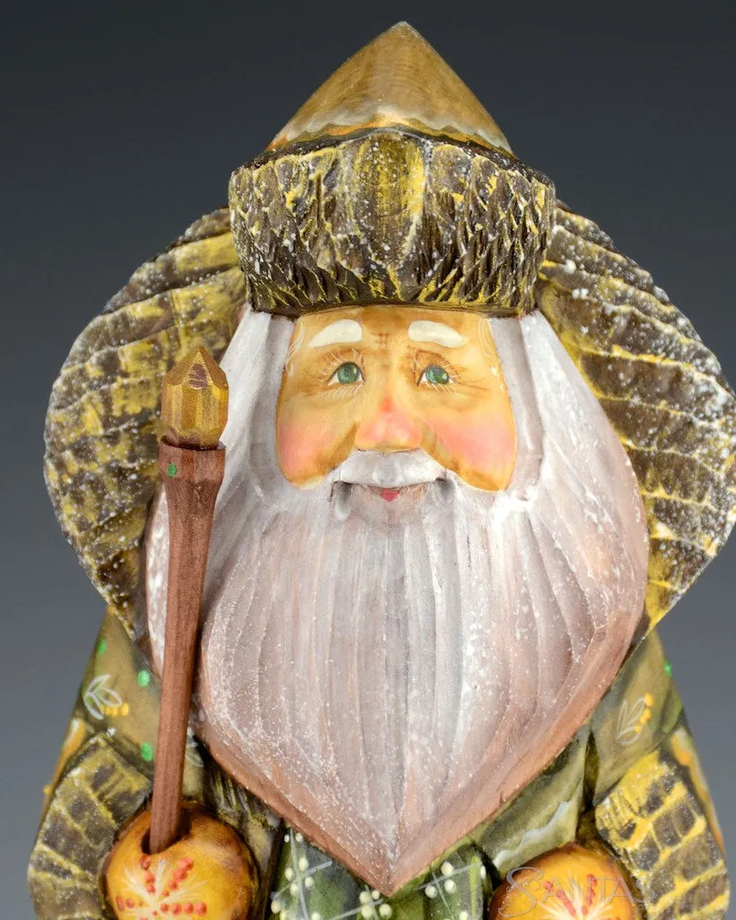 Woodland Green Russian Santa Carving