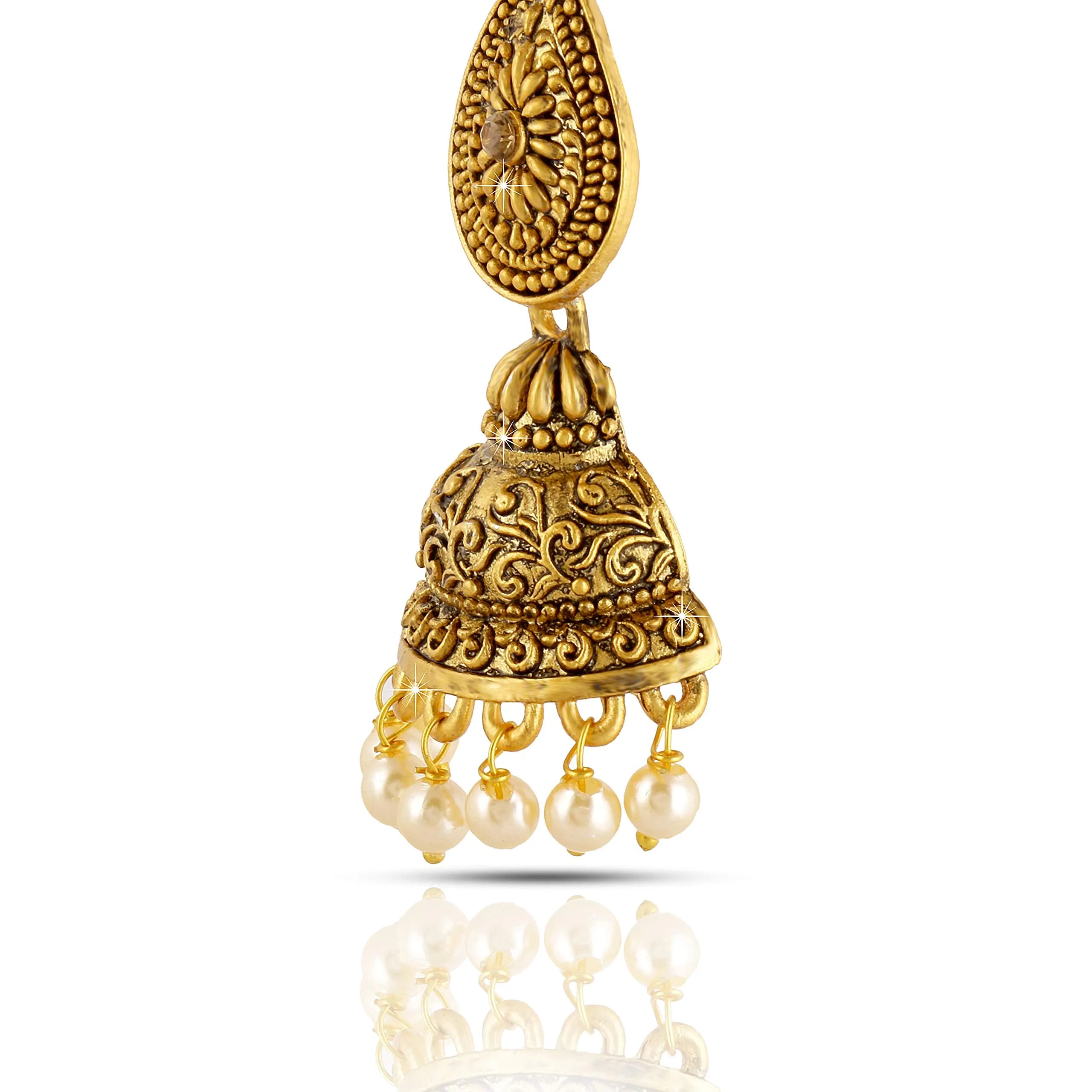 Yellow Chimes Traditional Jhumka/Jhumki Earrings Temple Jewellery Artistic Crafted Antique Oxidized Matte Gold Plated Pearl Earrings for Womens & Girls