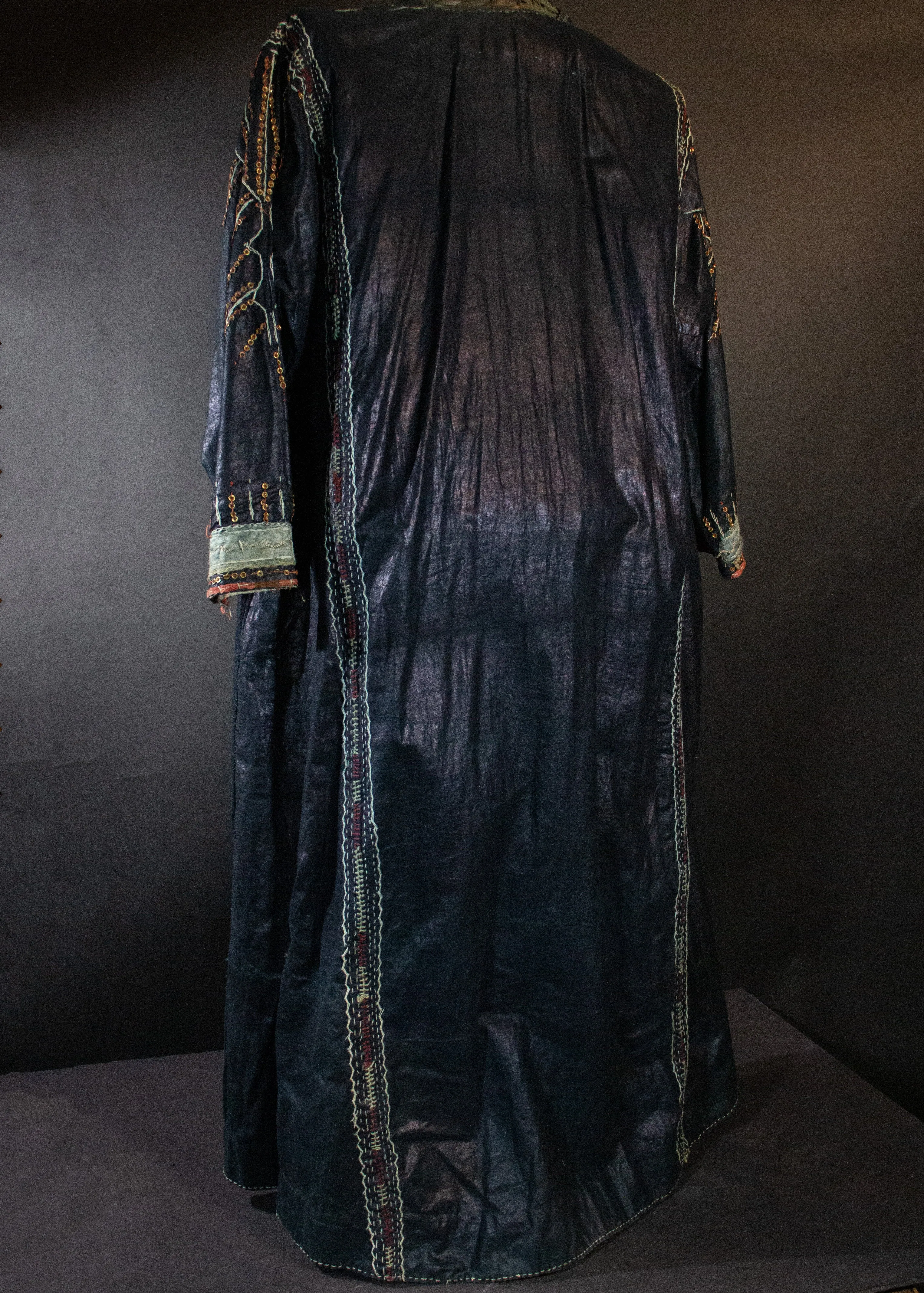 Yemen  Indigo Dress  with Embroidery and Brass Sequins